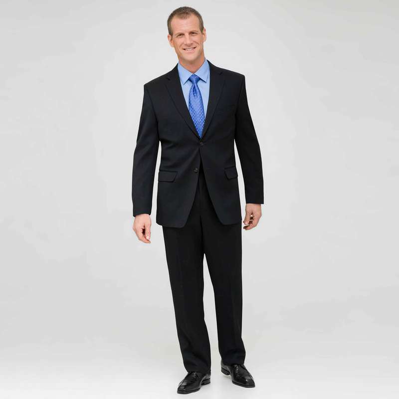 Black Flat Front Wool Suit, , large