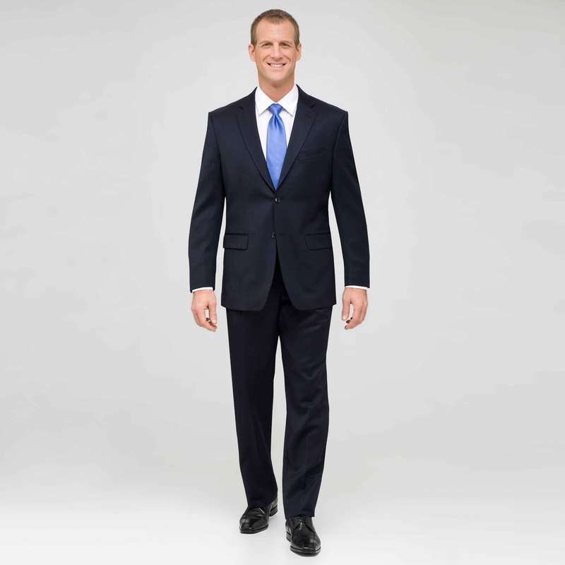 Navy Single Pleat Wool Suit, Navy, large