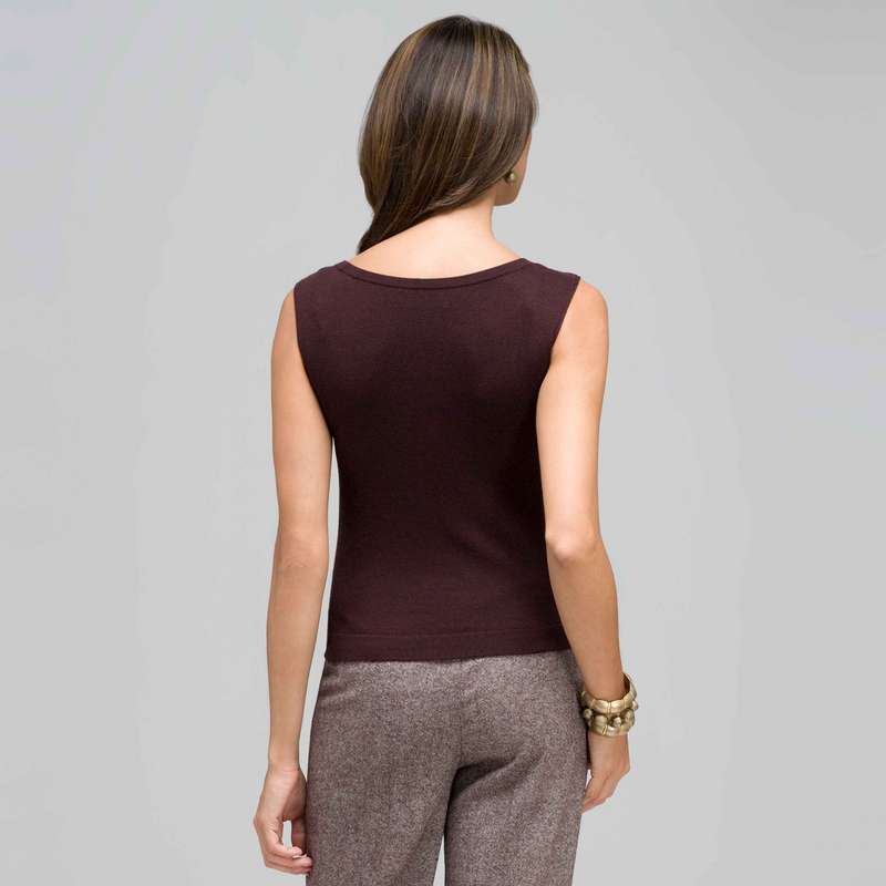 Sleeveless Scoop Neck Shell, Brown, large